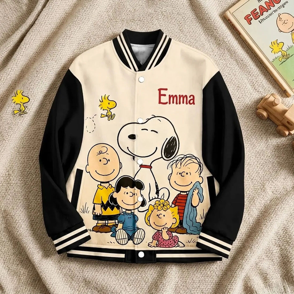 Personalized Peanuts Snoopy And Friends Varsity Jacket Cute Cartoon Apparel BFF Gifts