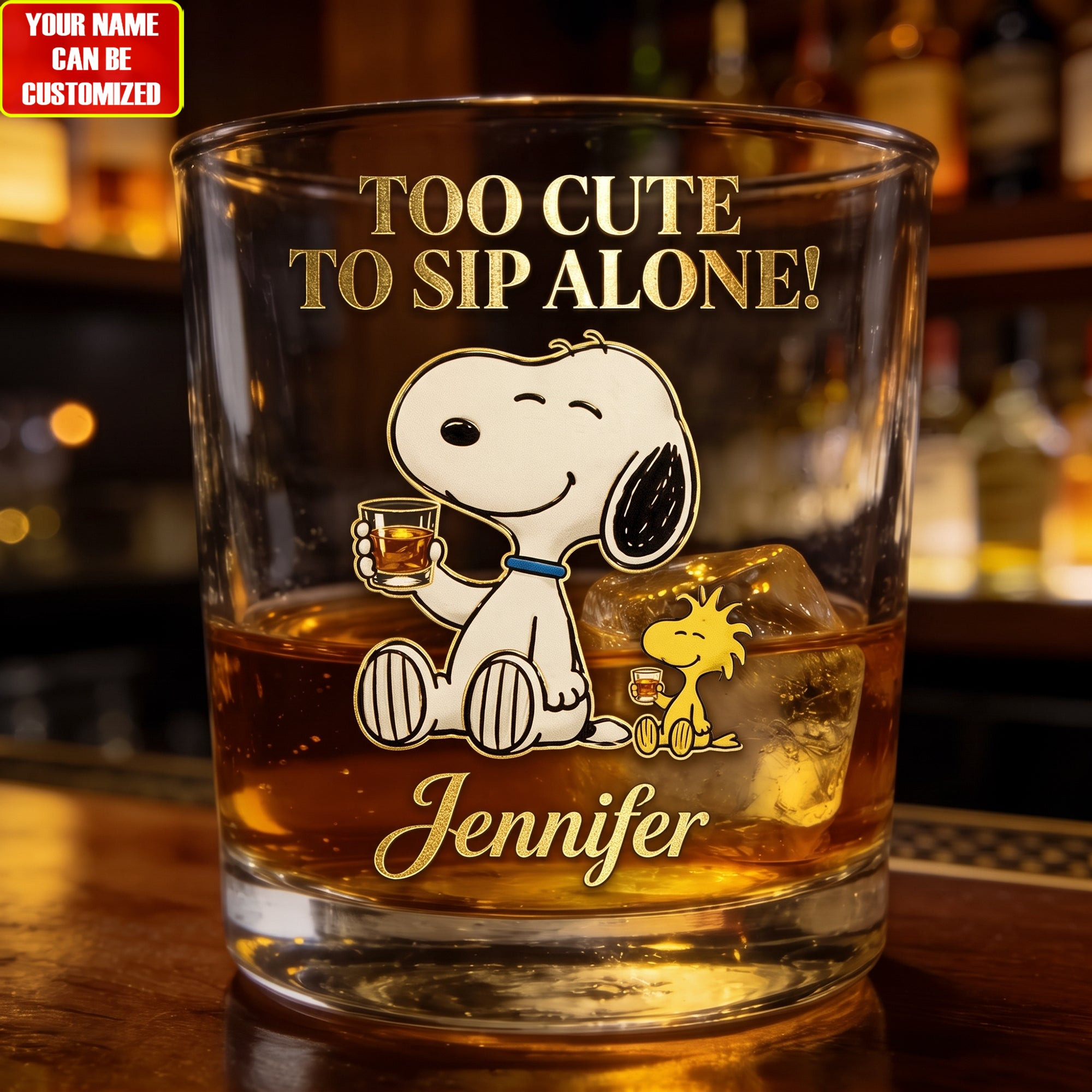 Personalized Peanuts Too Cute To Sip Alone Whiskey Glass Funny Cartoon Gift For Friends Personalized Peanuts Too Cute To Sip Alone Whiskey Glass Funny Cartoon Gift For Friends