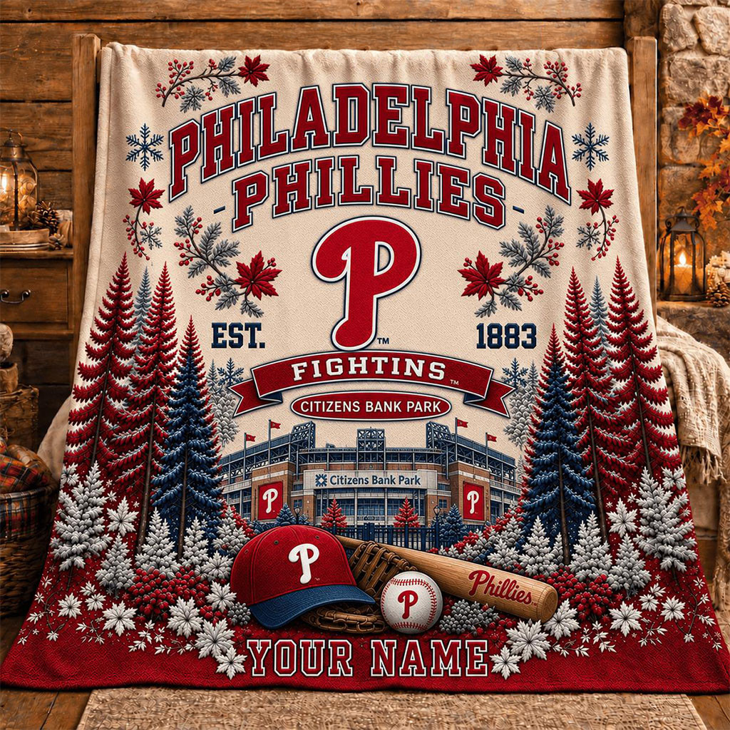 Personalized Philadelphia Phillies Fightins EST 1883 Christmas Blanket Phillies Merch Fan Gifts