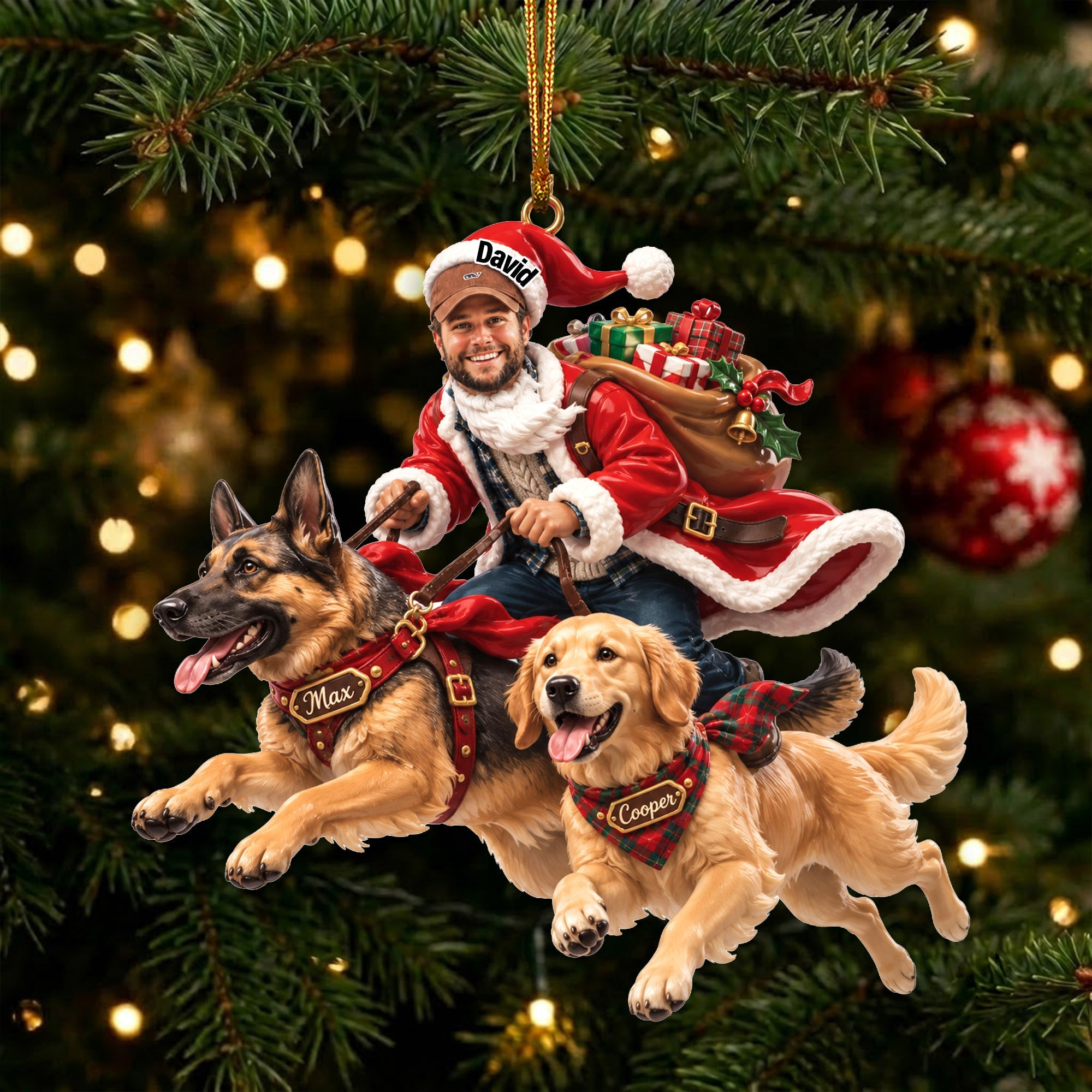Personalized Photo Joyful Santa With Dogs Ornaments Xmas Tree Decor Gifts For Dog Lovers Personalized Photo Joyful Santa With Dogs Ornaments Xmas Tree Decor Gifts For Dog Lovers