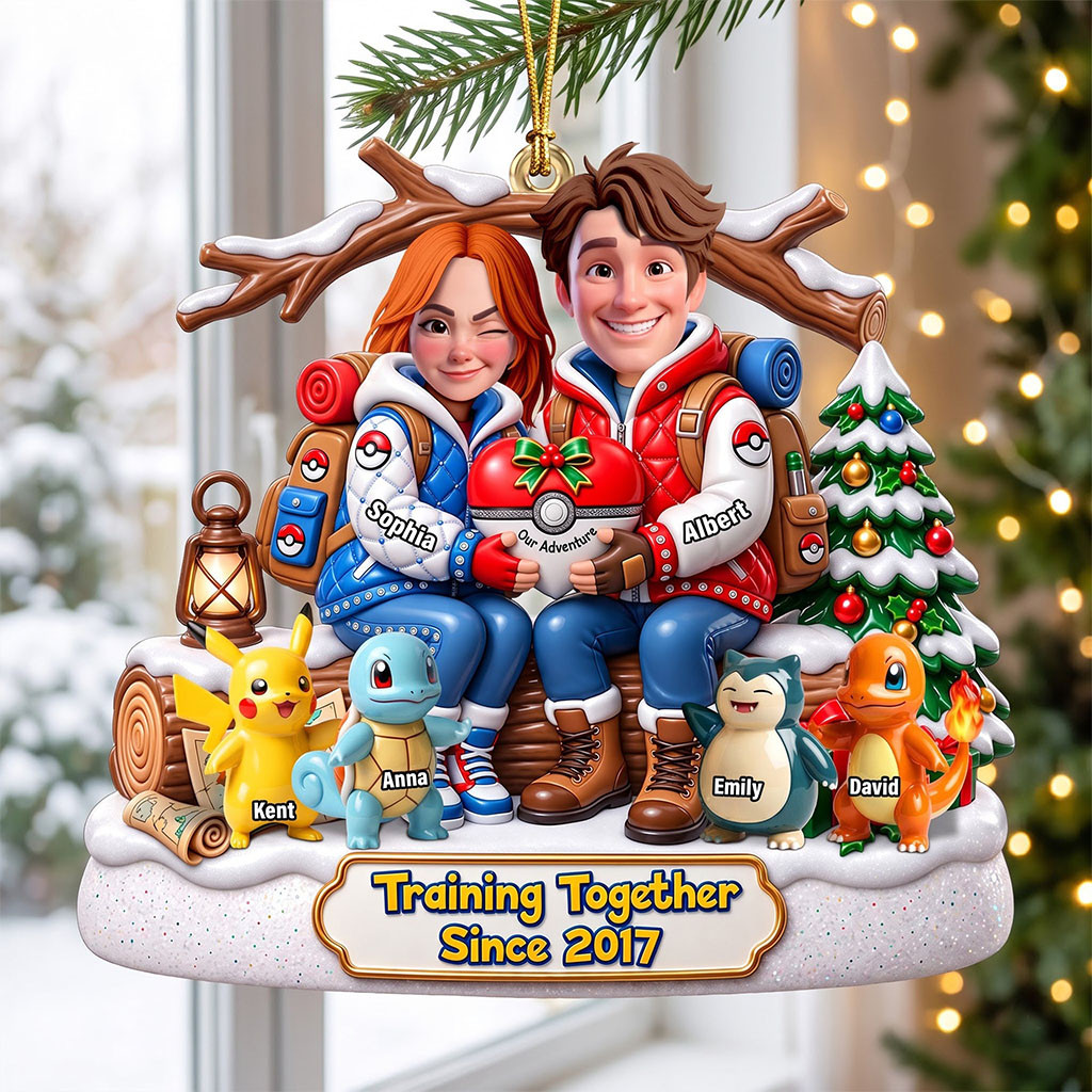 Personalized Pokemon Training Master Couple Christmas Ornament Best Gifts For Family Personalized Pokemon Training Master Couple Christmas Ornament Best Gifts For Family