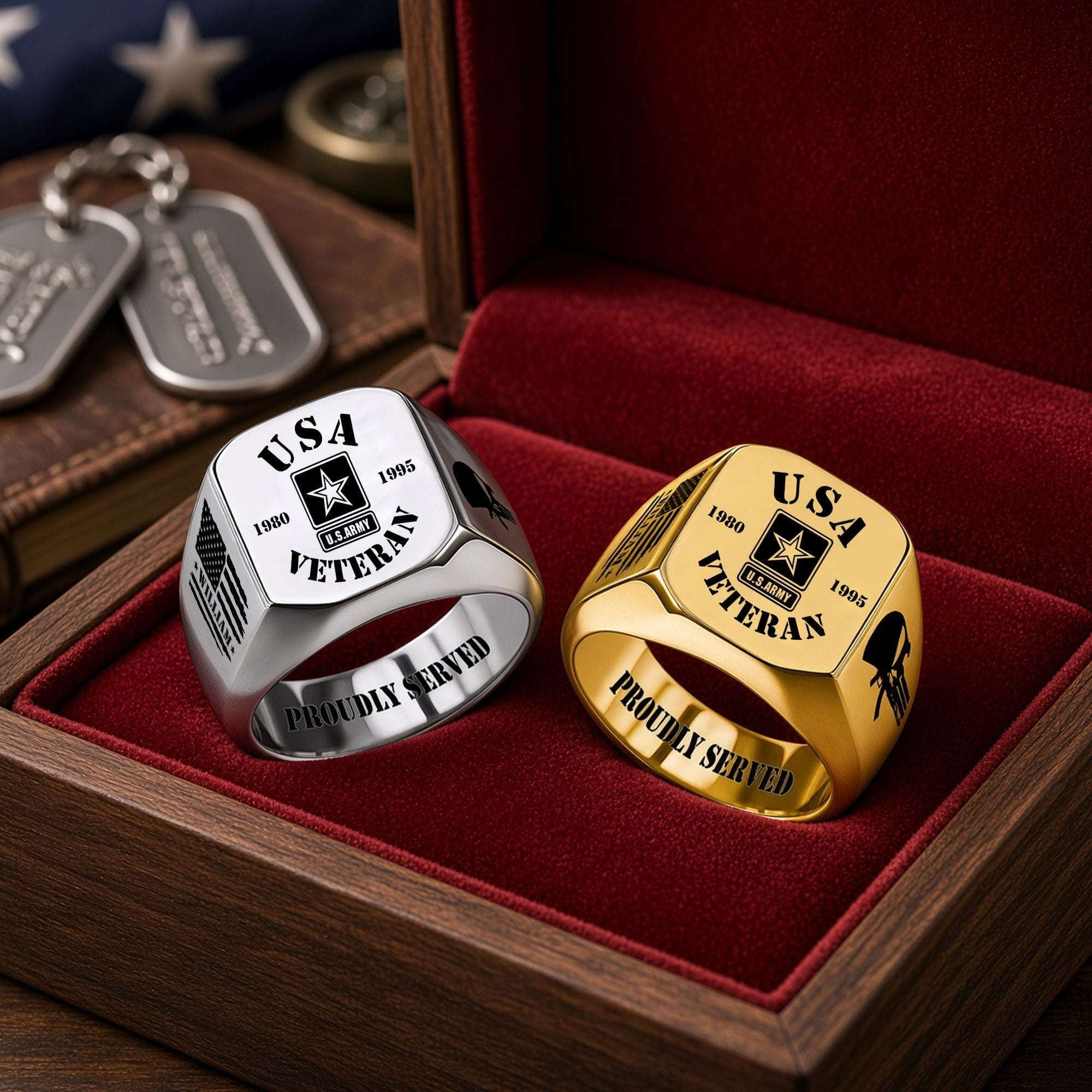 Personalized Proudly Served Veteran Ring Pride Military Merch Patriotic Gifts For Veterans