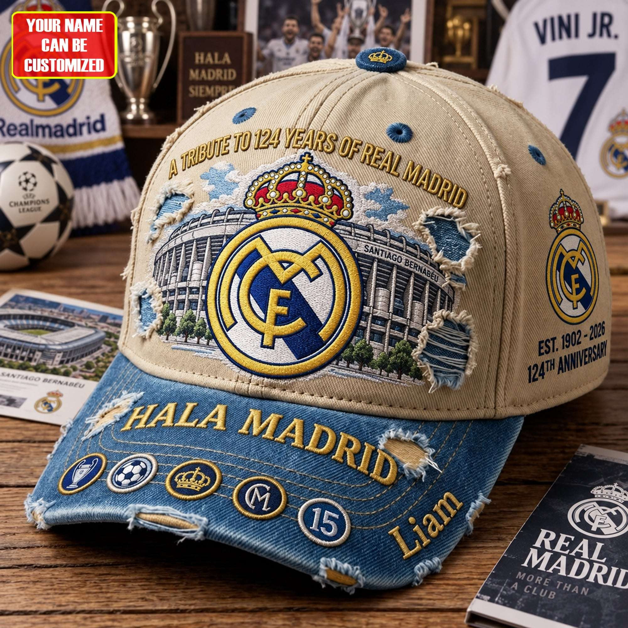 Personalized Real Madrid 124th Anniversary 1902-2026 Hat 124 Years Of Legend Real FC Merch