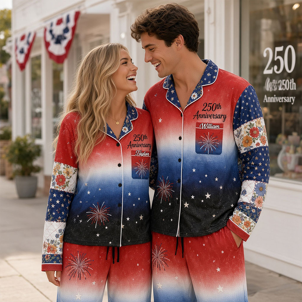 Personalized Red White And Blue Floral Pajamas Set Best Gifts For Patriots Personalized Red White And Blue Floral Pajamas Set Best Gifts For Patriots