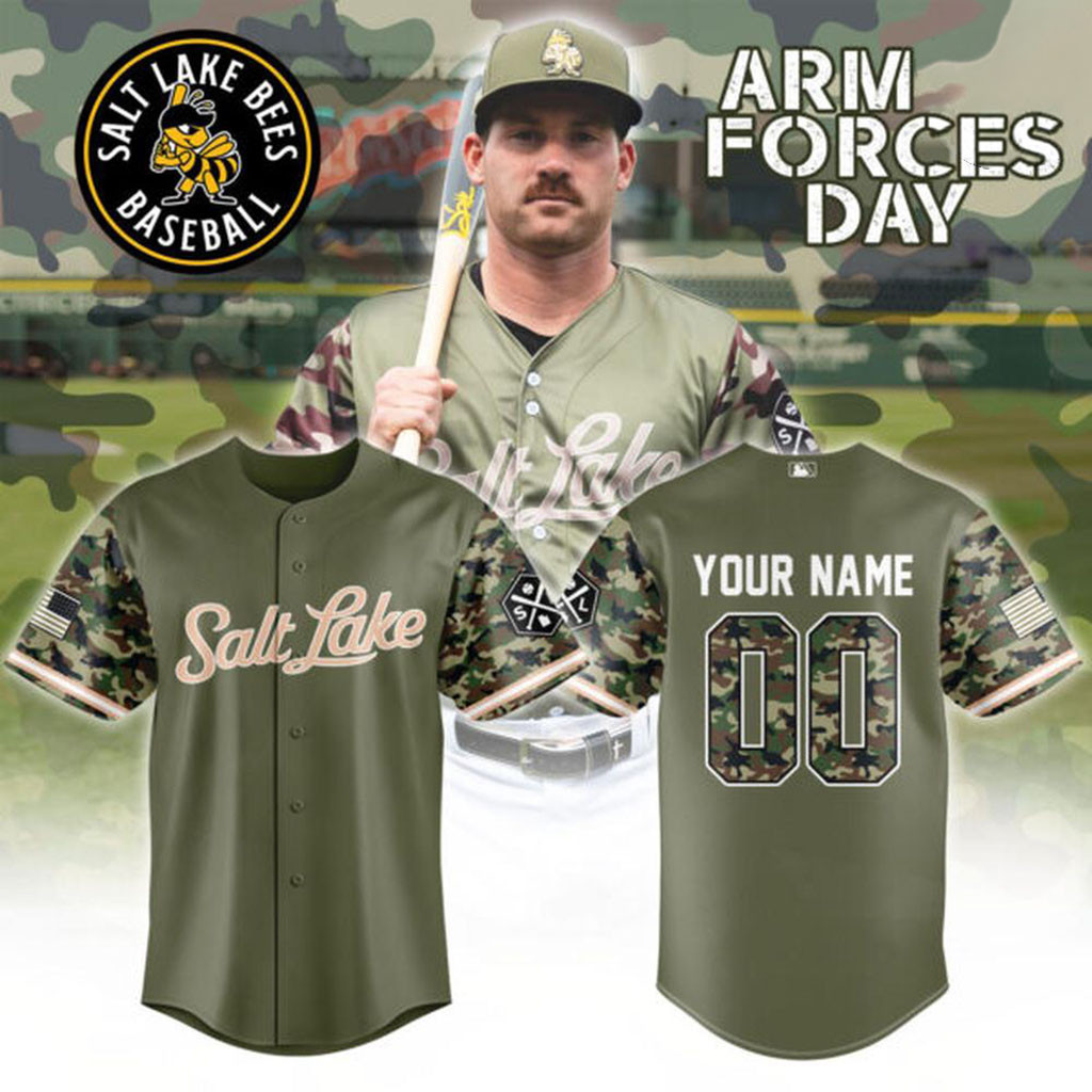 Personalized Salt Lake Bees Armed Forces Day Baseball Jersey Salt Lake Bees Merch Fan Gifts