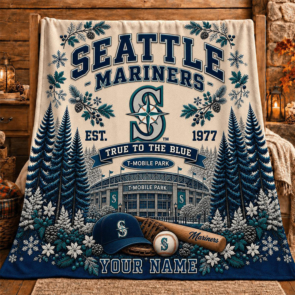 Personalized Seattle Mariners True To The Blue Christmas Blanket Seattle Mariners Merch Gifts Personalized Seattle Mariners True To The Blue Christmas Blanket Seattle Mariners Merch Gifts