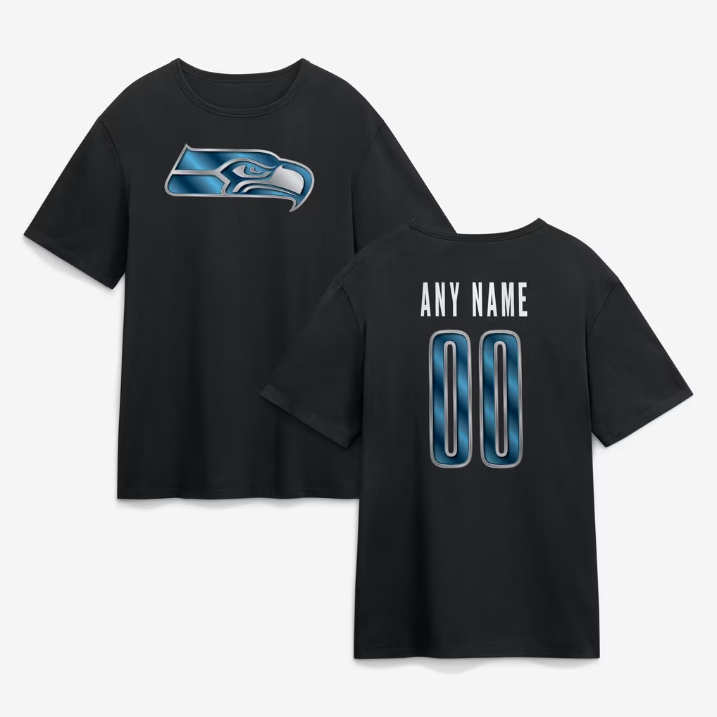 Personalized Seattle Seahawks Merch 2026 Seattle Seahawks Metallic Mascot T-Shirt Black