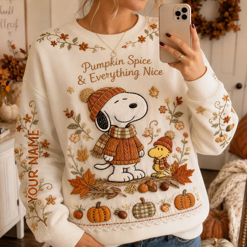 Personalized Snoopy Autumn Pumpkin Spice And Everything Nice Sweatshirt Fall Outfits For Her