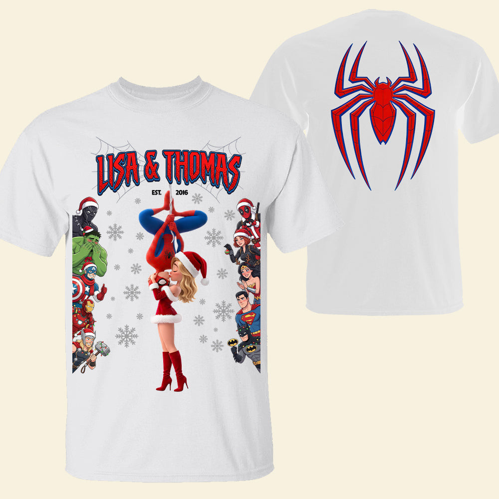 Personalized Spider-Man Christmas T-Shirt Superhero Couple Design Shirt Gifts For Marvel Fans