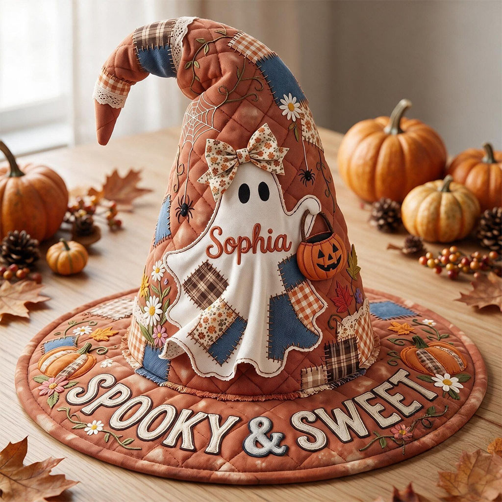 Personalized Spooky Sweet Ghost Halloween Quilted Witch Hat Cute Boo Living Room Decor Personalized Spooky Sweet Ghost Halloween Quilted Witch Hat Cute Boo Living Room Decor