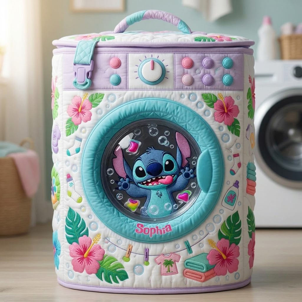 Personalized Stitch Quilted Laundry Basket Cute Clothes Hamper Stitch Merch Gift For Family Personalized Stitch Quilted Laundry Basket Cute Clothes Hamper Stitch Merch Gift For Family