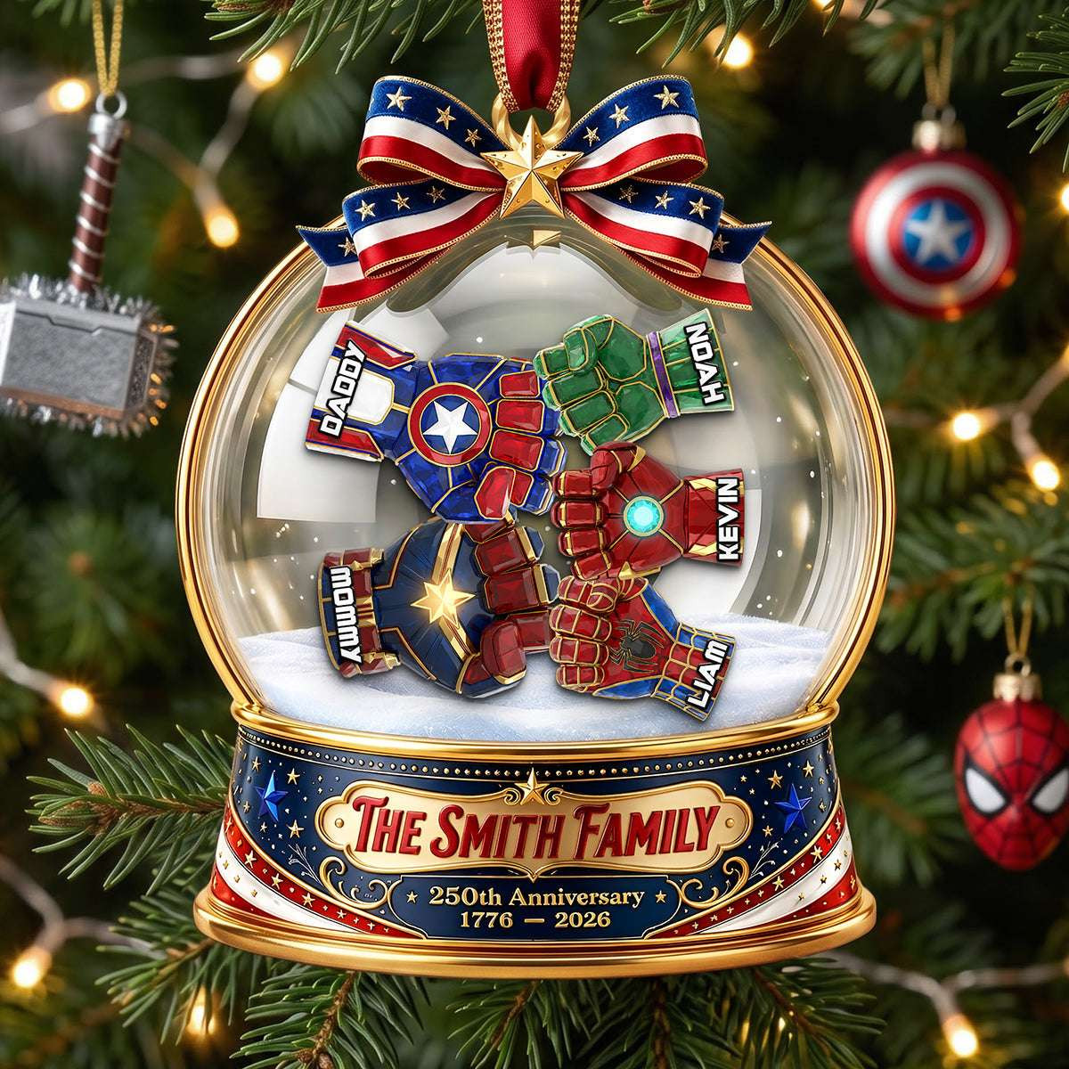 Personalized Superhero Patriotic First Bump Christmas Ornament Xmas Decor Gifts For Family