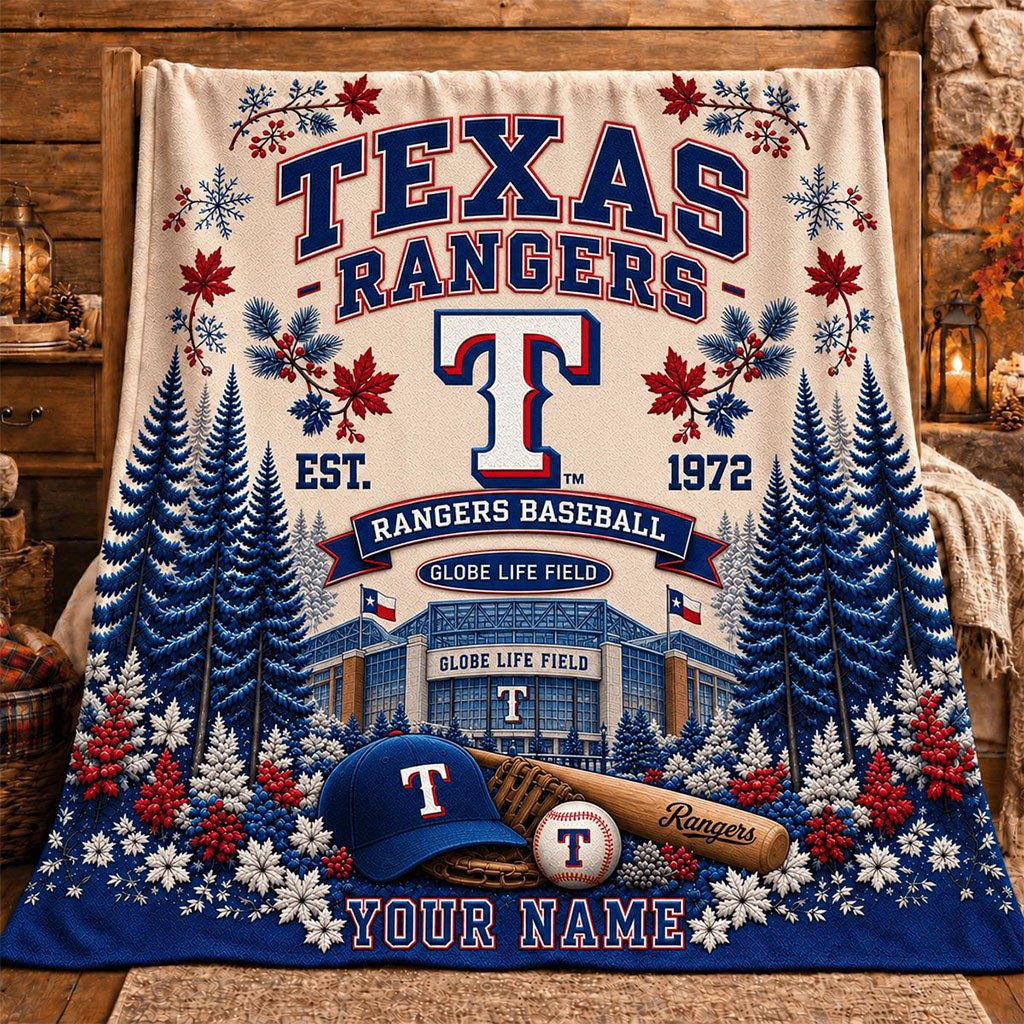 Personalized Texas Rangers Baseball Globe Life Field Christmas Blanket Texas Rangers Merch
