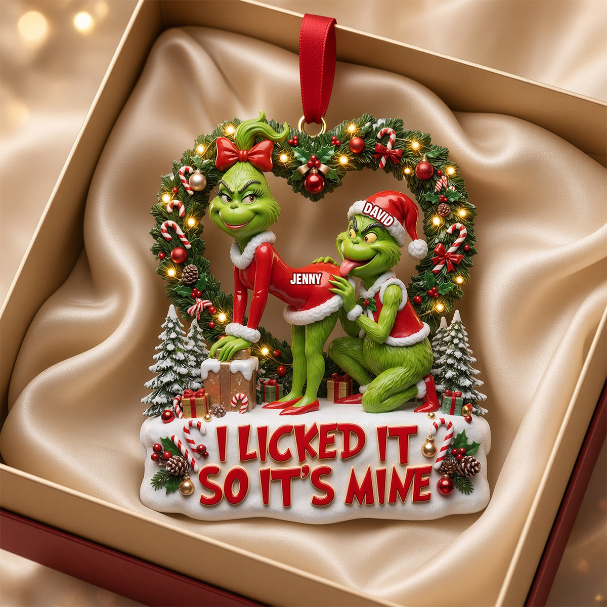 Personalized The Grinch Couple I Licked It So It's Mine Ornament Funny Xmas Decor Couple Gifts