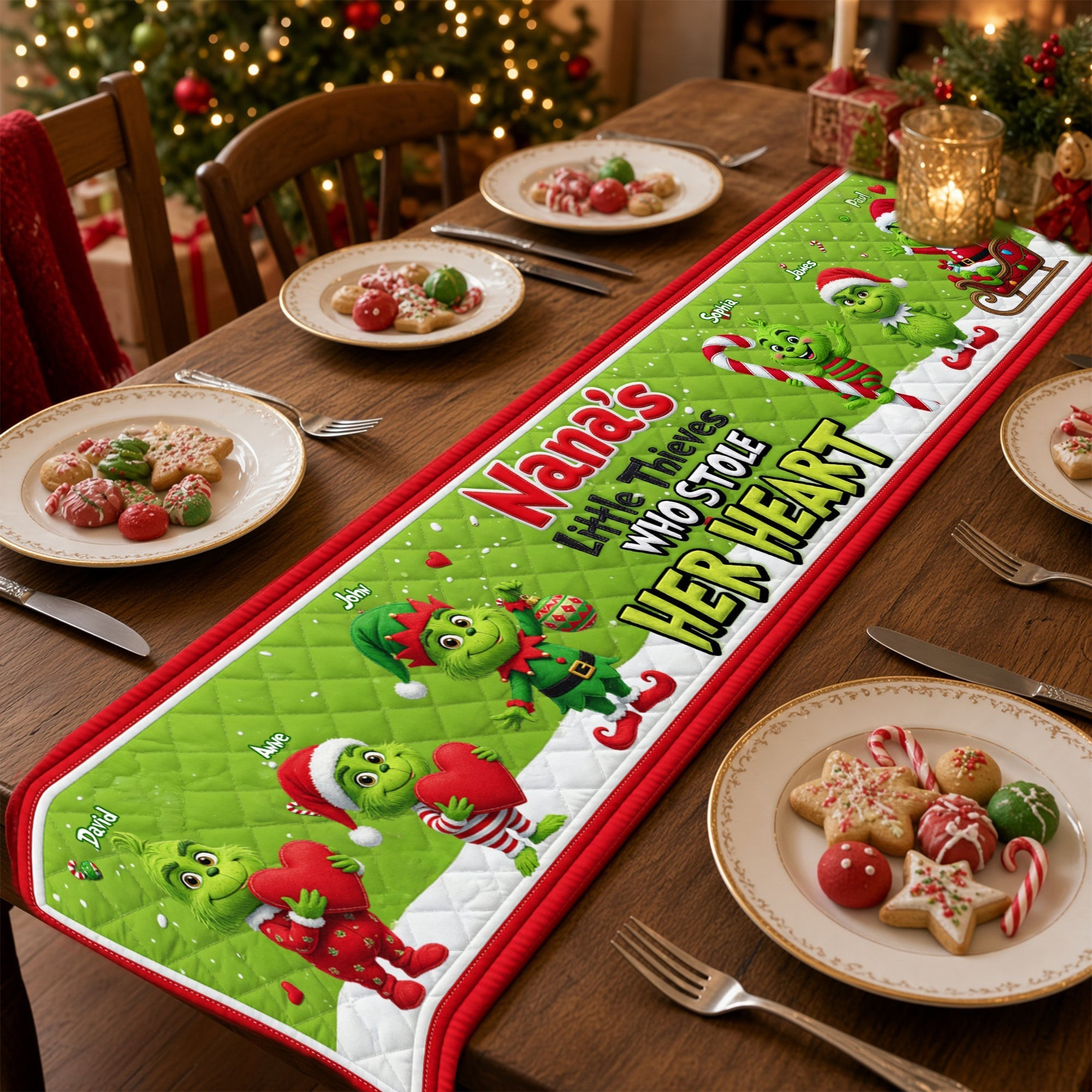 Personalized The Grinch Little Thieves Who Stole Her Heart Quilted Table Runner Christmas Gift
