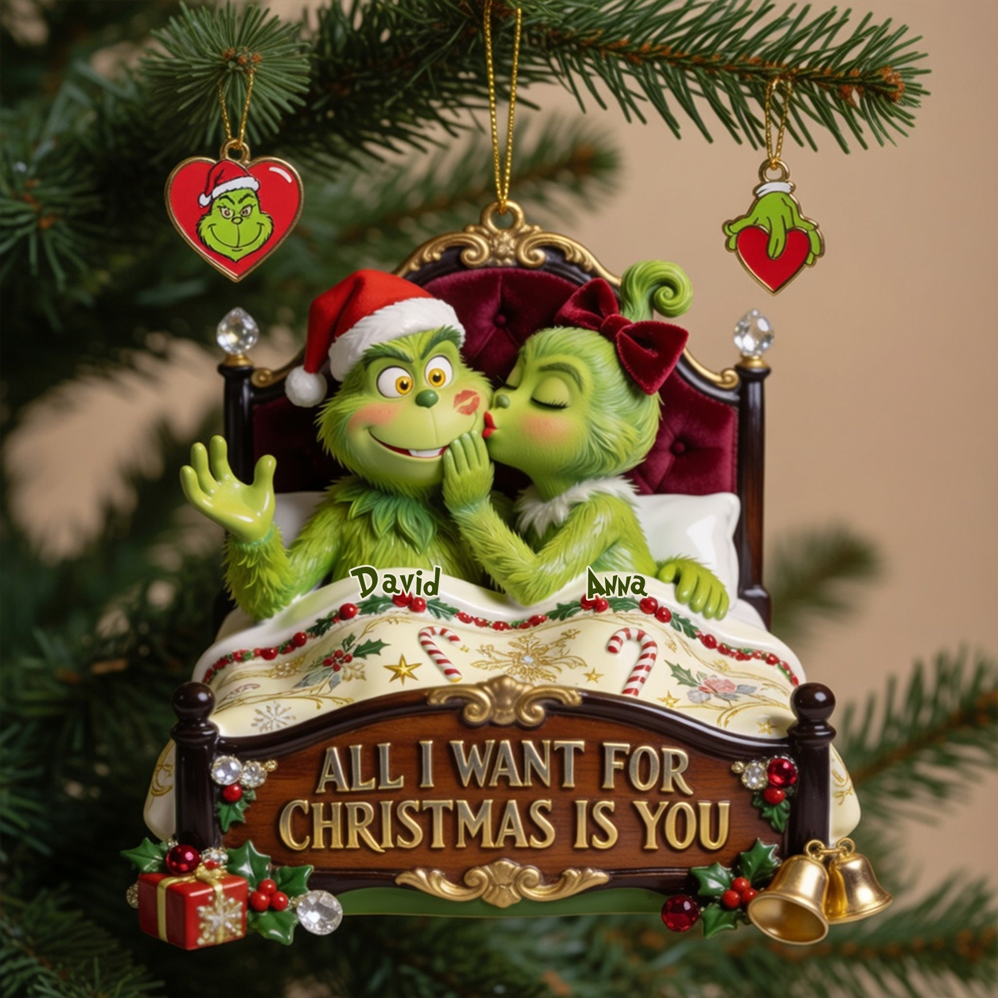 Personalized The Grinch Merch Mischievous Kiss Acrylic Christmas Ornament Gifts For Couples