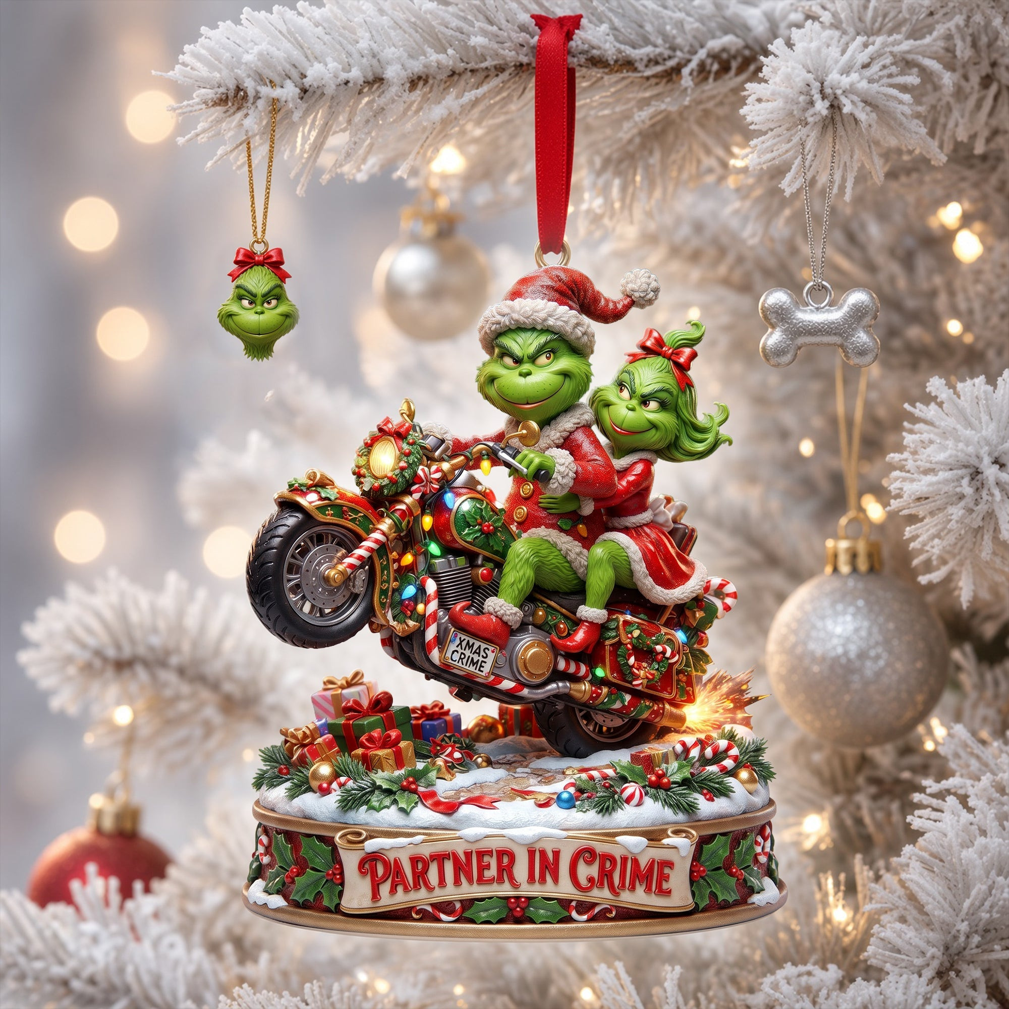 Personalized The Grinch Merch Partner In Crime Monster Riding Couple Christmas Ornament Decor Personalized The Grinch Merch Partner In Crime Monster Riding Couple Christmas Ornament Decor