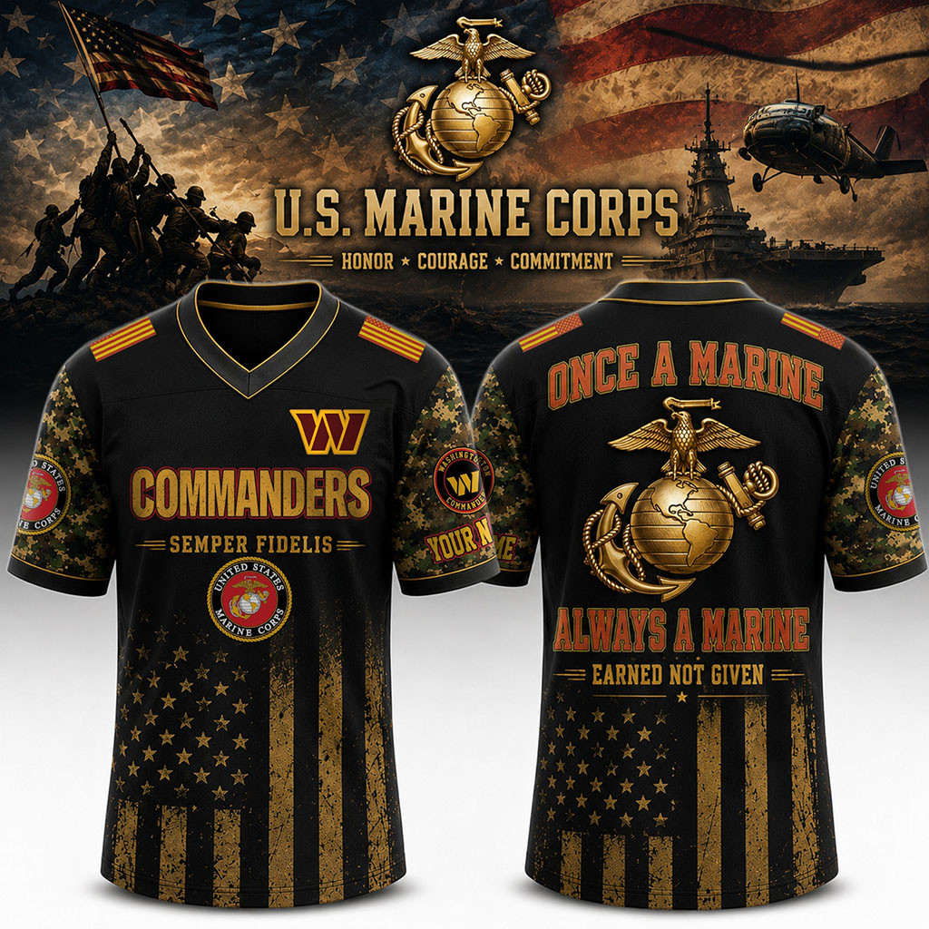 Personalized Washington Commanders US Marine Corps Jersey Commanders Merch Veteran Gifts