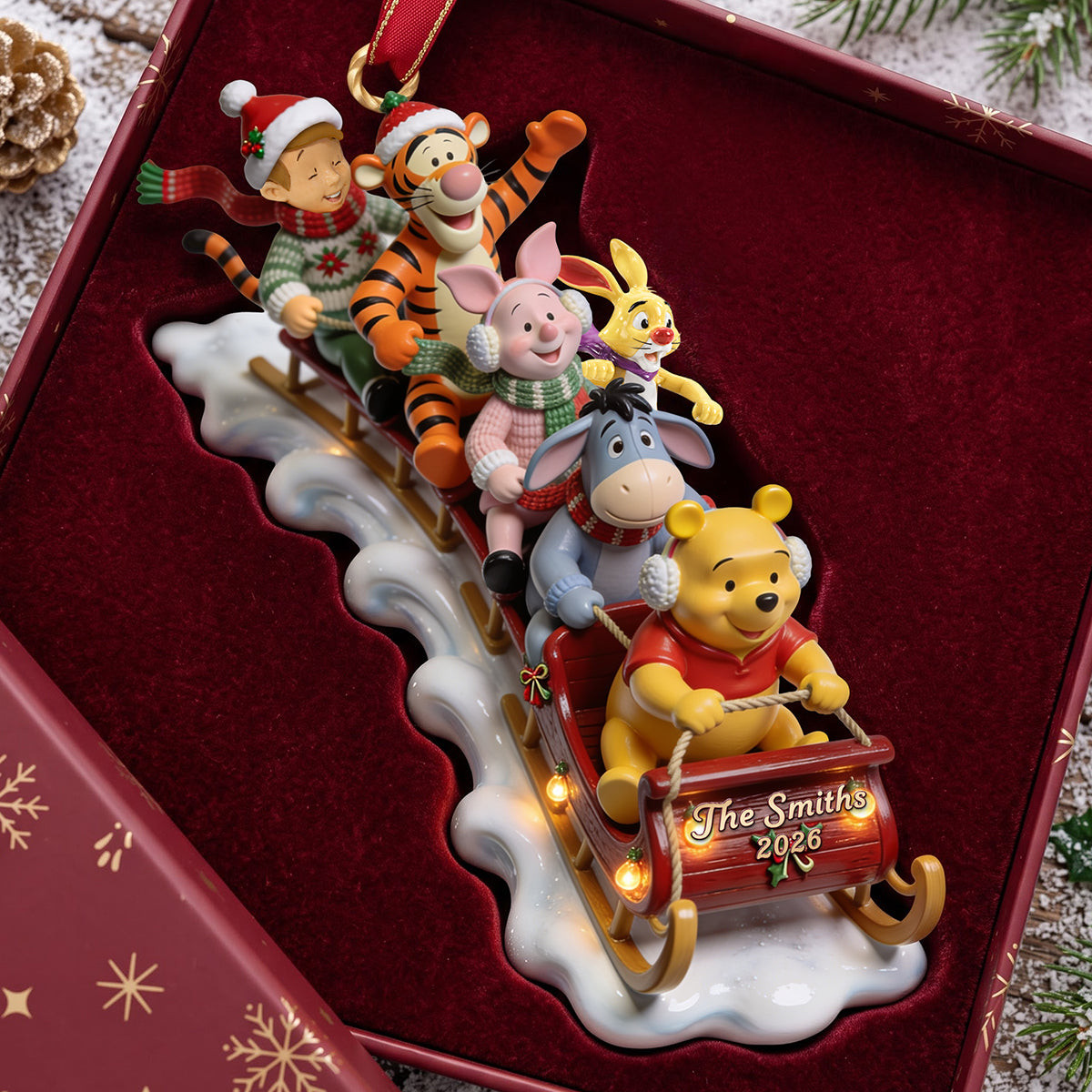 Personalized Winnie The Pooh And Friends Jolly Snow Ride Acrylic Christmas Ornament Xmas Gifts