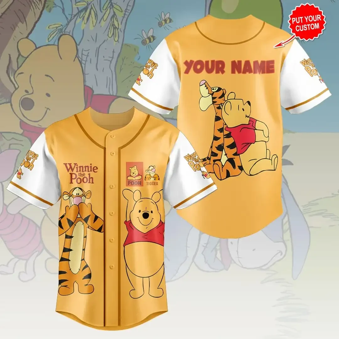 Personalized Winnie The Pooh Baseball Jersey Cute Cartoon Apparel Winnie The Pooh Fan Gifts Personalized Winnie The Pooh Baseball Jersey Cute Cartoon Apparel Winnie The Pooh Fan Gifts