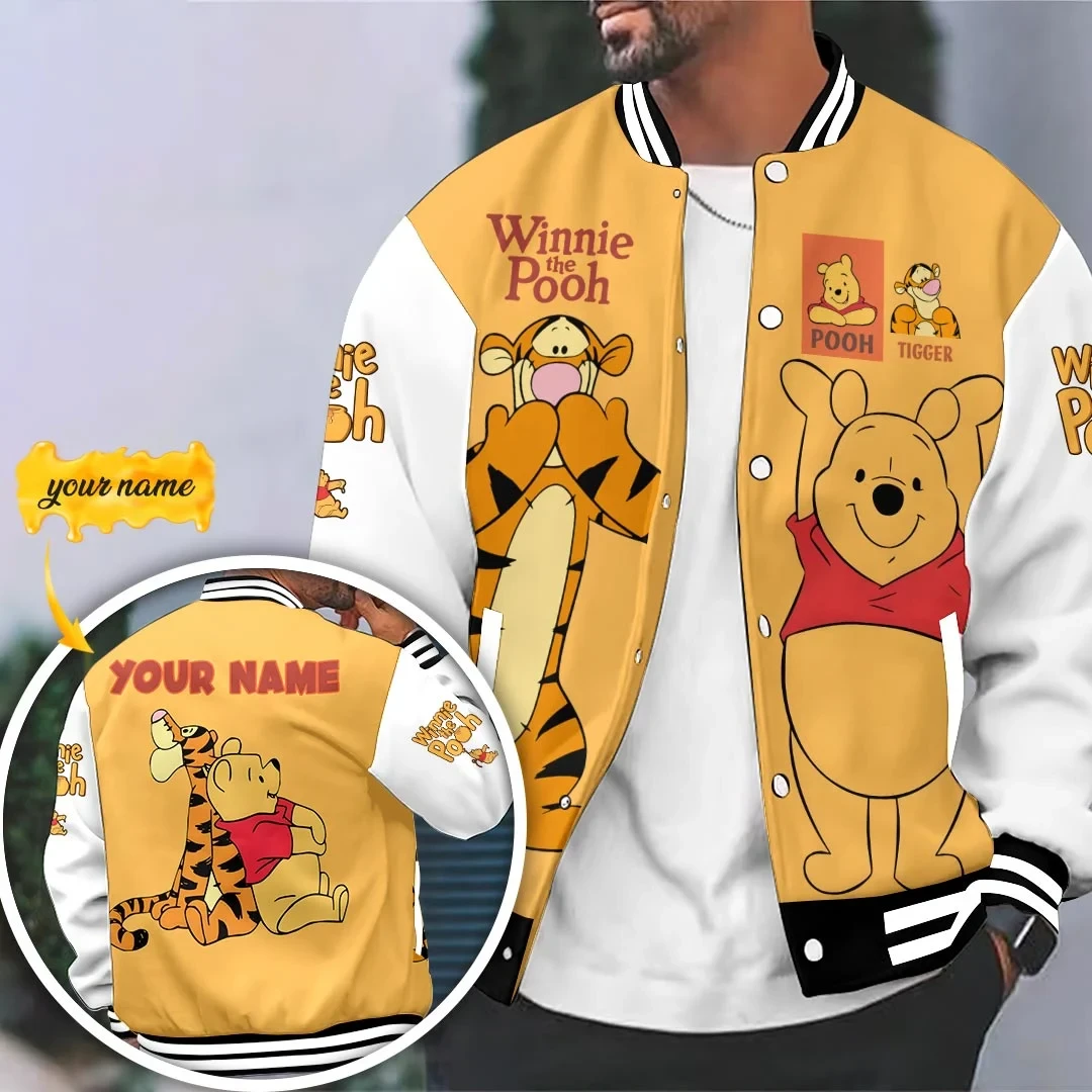 Personalized Winnie The Pooh Varsity Jacket Cute Cartoon Characters Jacket Gift For Friends