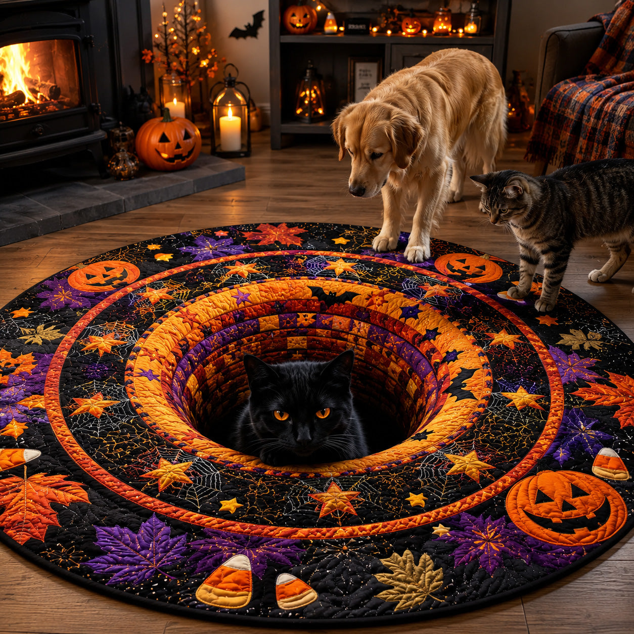 Pet Mischief Quilted Round Mat Spooky Living Room Decor Gift Halloween
