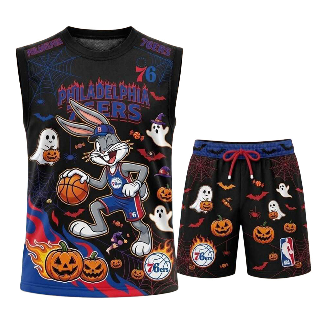 Philadelphia 76ers Bugs Bunny Halloween Basketball Muscle Tank And Shorts 76ers Merch Fan Gifts