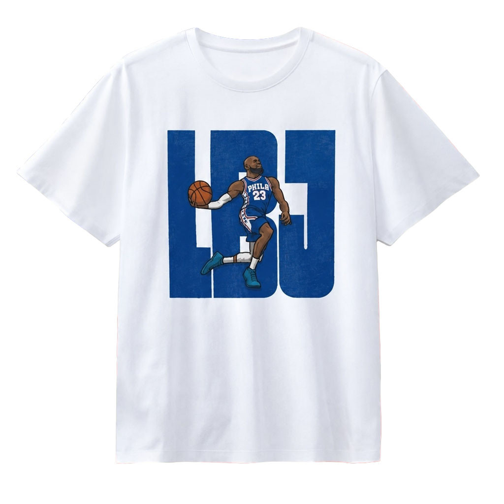 Philadelphia 76ers LBJ Cartoon Caricature Basketball Player Dribbling T-Shirt LeBron James Merch Philadelphia 76ers LBJ Cartoon Caricature Basketball Player Dribbling T-Shirt LeBron James Merch