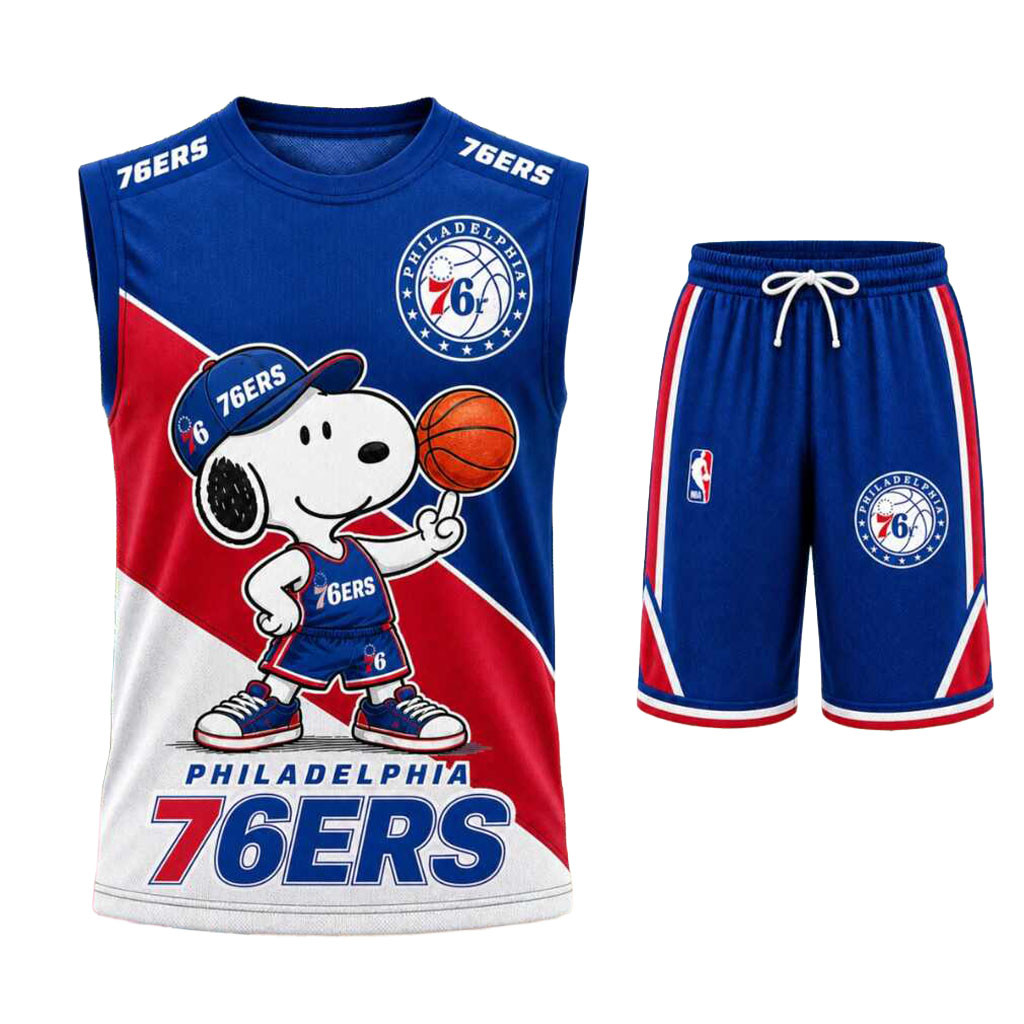 Philadelphia 76ers Snoopy Mascot Tank Top And Shorts Set 76ers Merch Gift For Basketball Fans