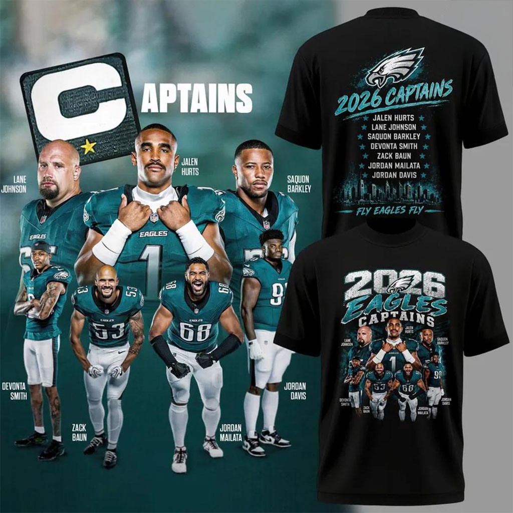 Philadelphia Eagles 2026 Captains Black Graphic T-Shirt Eagles Merch Gifts For Football Fan