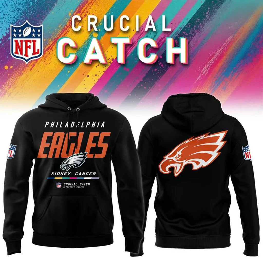 Philadelphia Eagles 2026 Crucial Catch Intercept Cancer Hoodie NFL Crucial Catch Merch Black