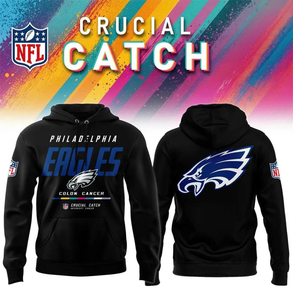 Philadelphia Eagles 2026 Crucial Catch Intercept Cancer Hoodie NFL Crucial Catch Merch Fan Gift