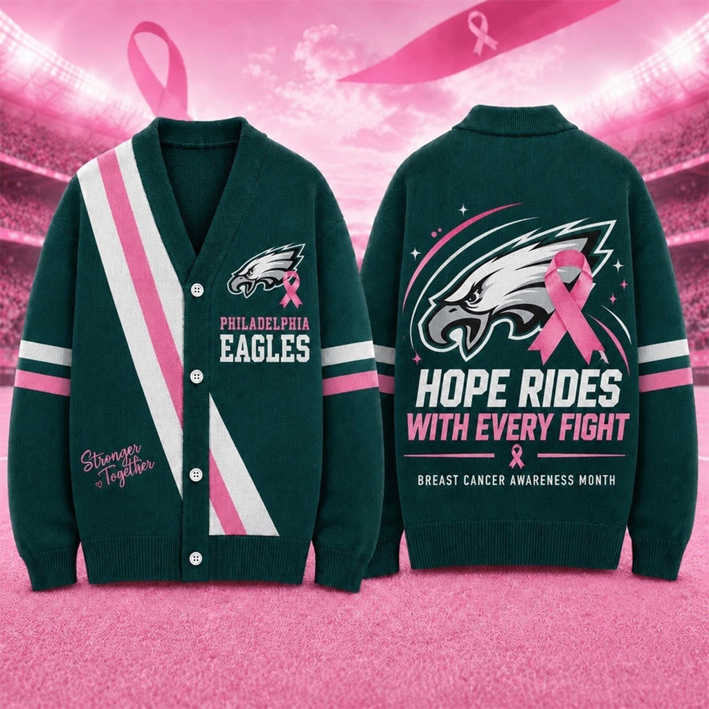 Philadelphia Eagles Breast Cancer Hope Rides With Every Fight Cardigan Philly Eagles Merch Philadelphia Eagles Breast Cancer Hope Rides With Every Fight Cardigan Philly Eagles Merch