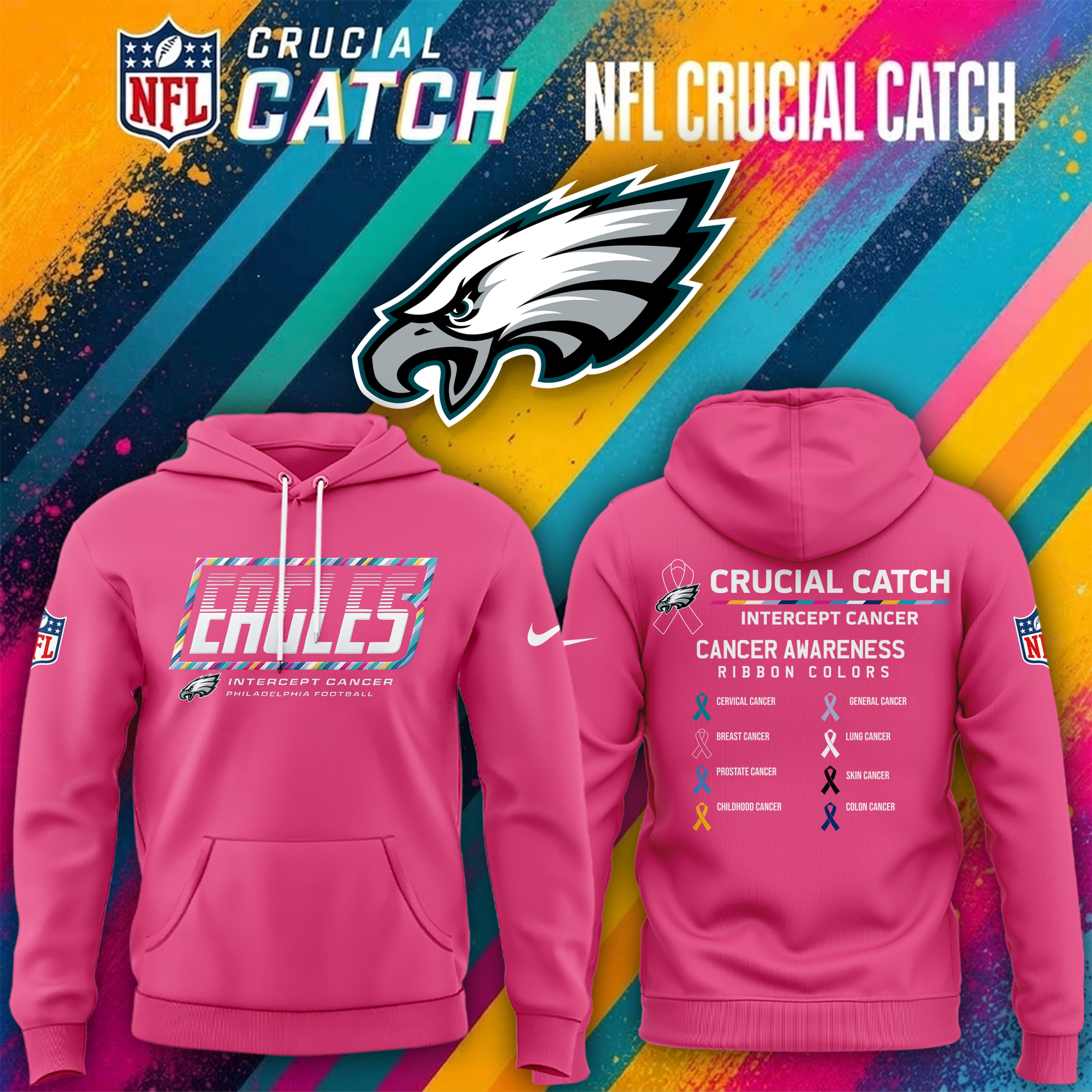 Philadelphia Eagles Crucial Catch Pink Hoodie 2026 Eagles Merch Presents For Football Fans