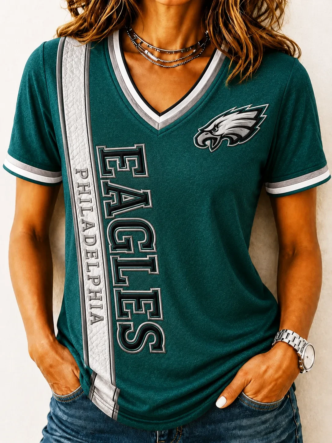 Philadelphia Eagles Football V-Neck T-Shirt Eagles Merch Game Day Outfit Gifts for Her