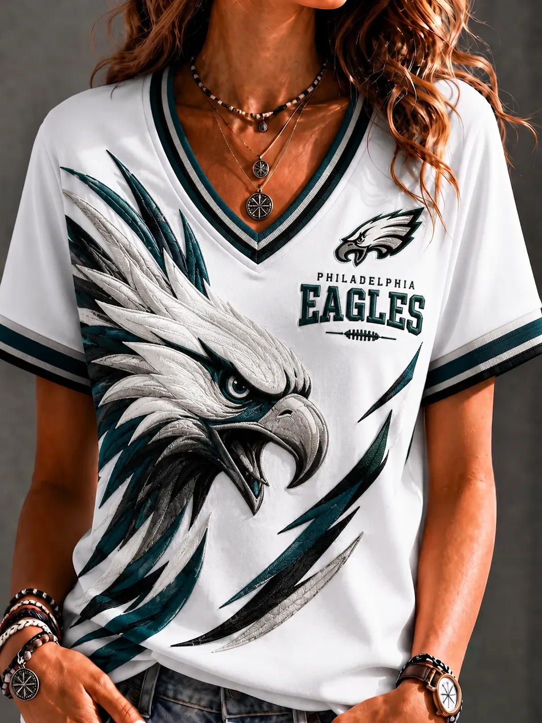 Philadelphia Eagles Football V-Neck T-Shirt Game Day Clothing Eagles Merch Gifts For Wife
