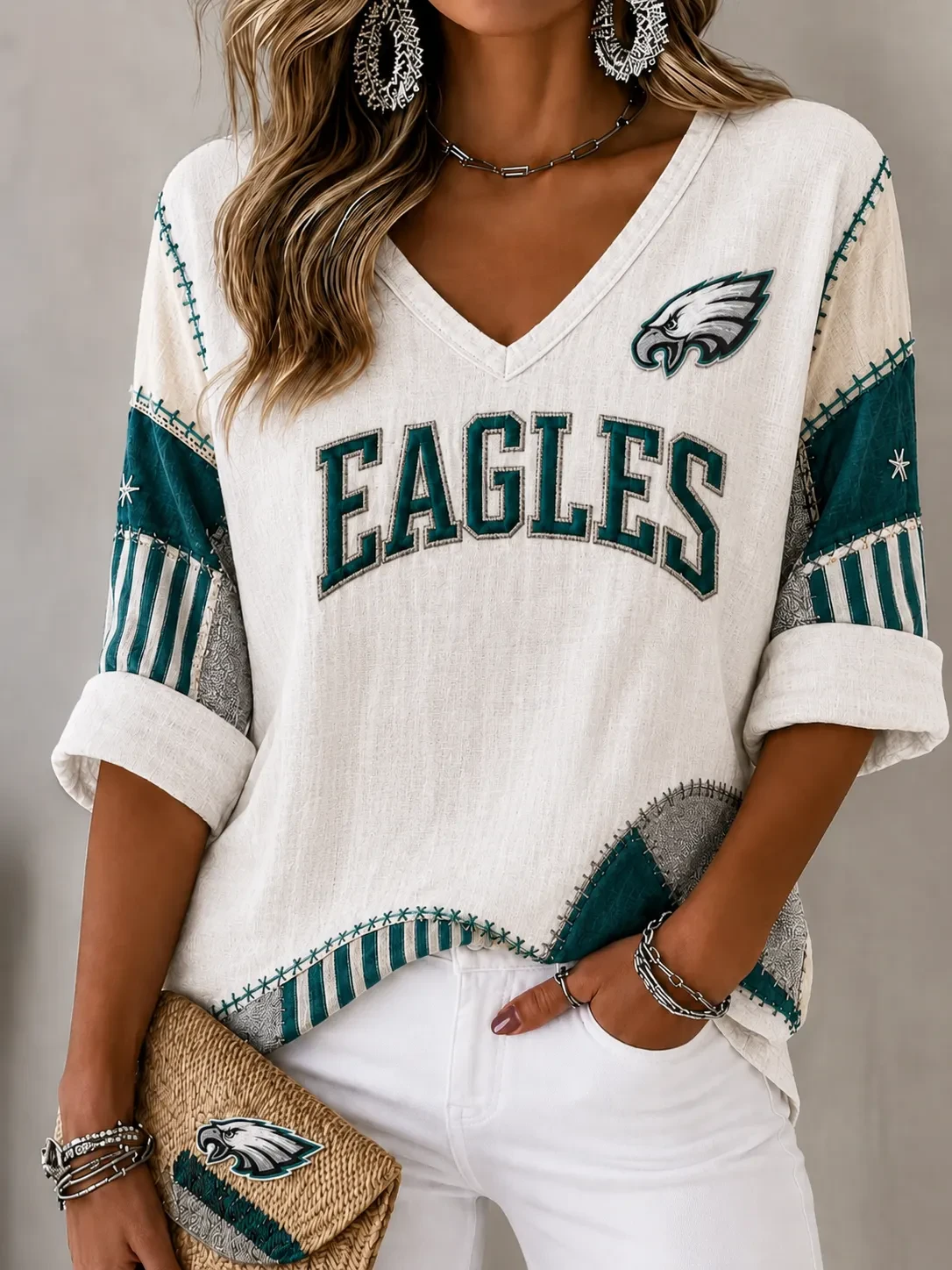 Philadelphia Eagles Game Day Long Sleeve V-Neck T-Shirt Philadelphia Football Merch Fan Gifts