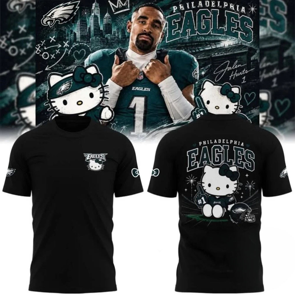 Philadelphia Eagles Hello Kitty Jalen Hurts Number 1 T-Shirt Philadelphia Eagles Merch Fan Gift