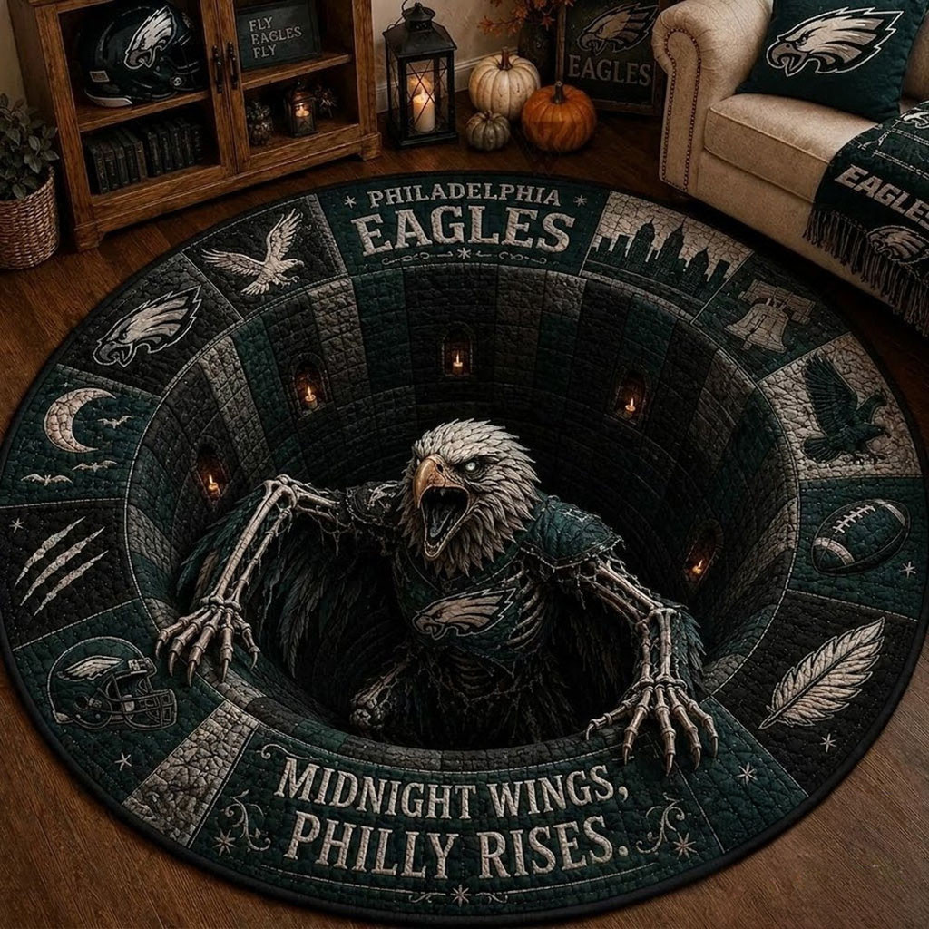 Philadelphia Eagles Merch 2026 Midnight Wings Philly Rises Quilted Round Mat Halloween Decor