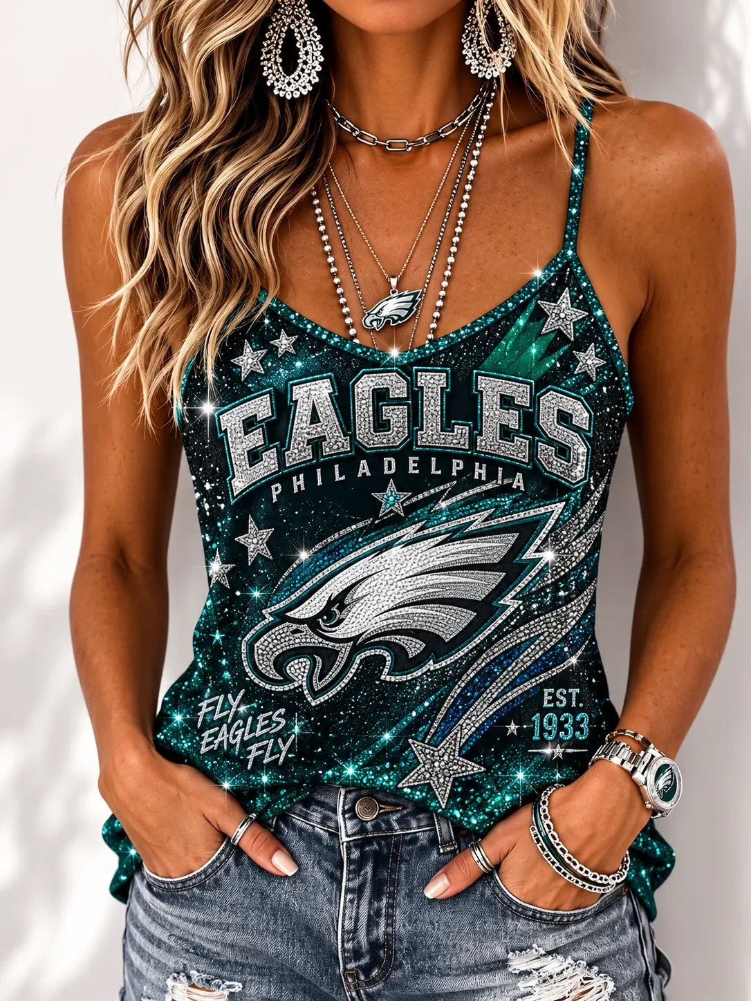 Philadelphia Eagles Merch Fly Eagles Fly Camisole Tank Top Football Game Day Gift For Her