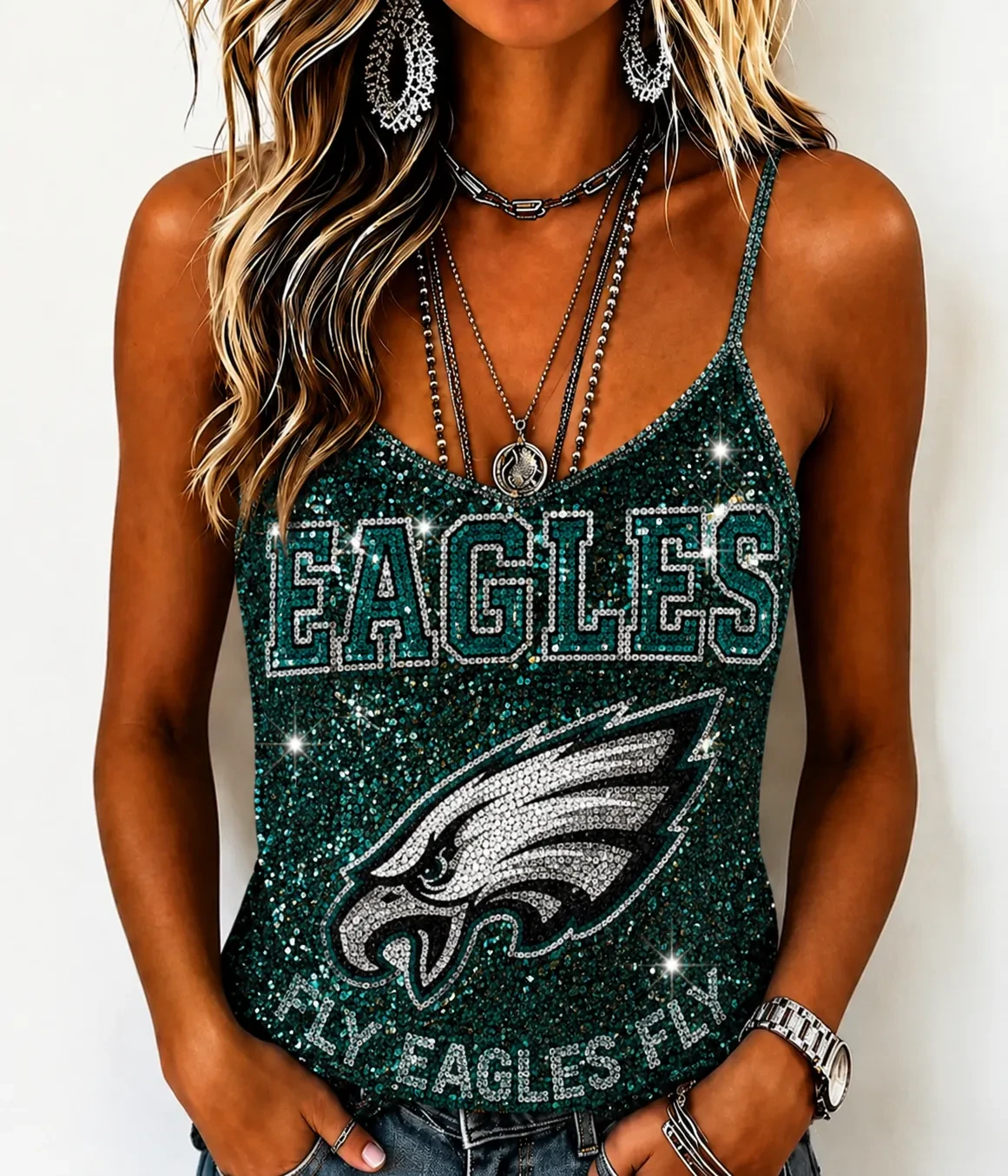Philadelphia Eagles Merch Fly Eagles Fly Camisole Tank Top Women's Game Day Apparel Fan Gifts