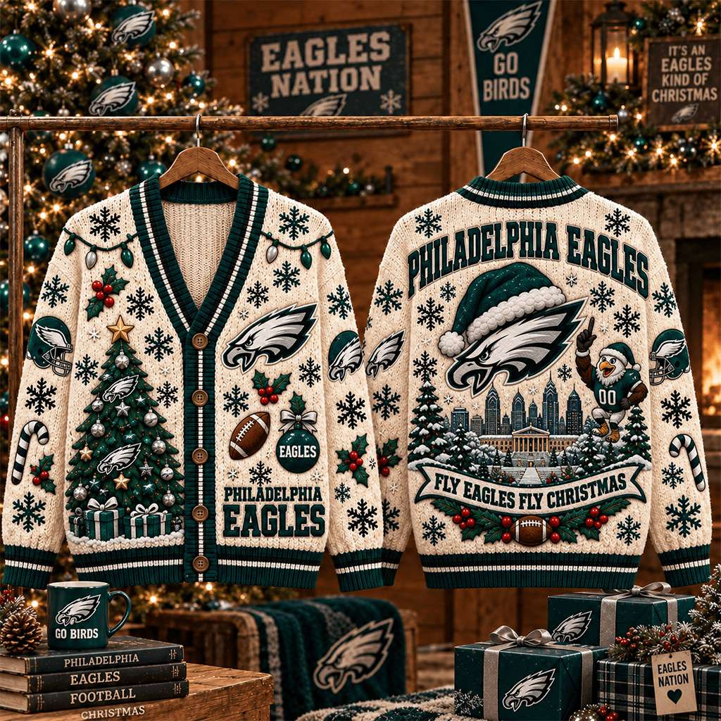 Philadelphia Eagles Merch Fly Eagles Fly Christmas Cardigan Game Day Outfit Football Fan Gifts