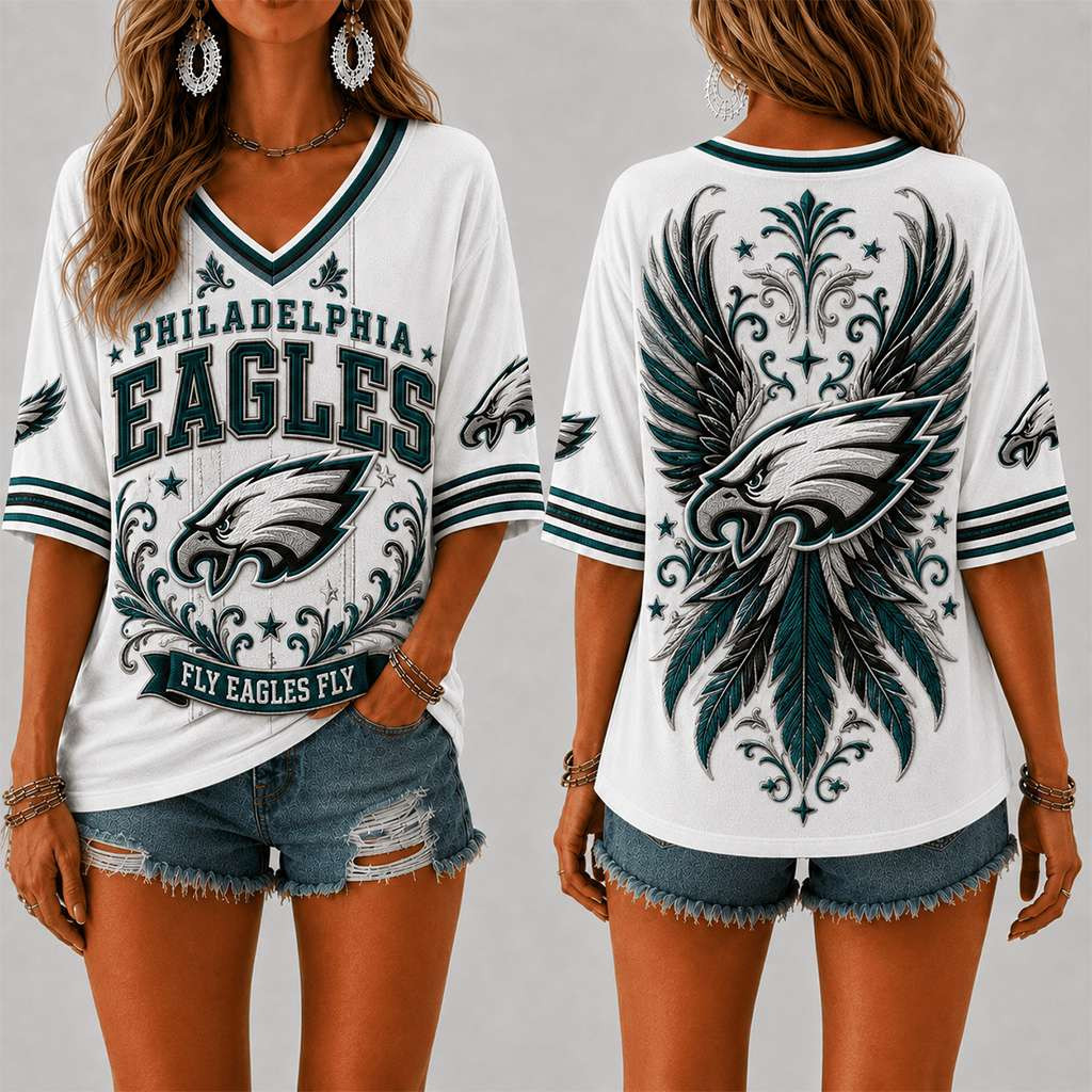 Philadelphia Eagles Merch Fly Eagles Fly V-Neck Shirt Game Day Women's Apparel Gift For Fans