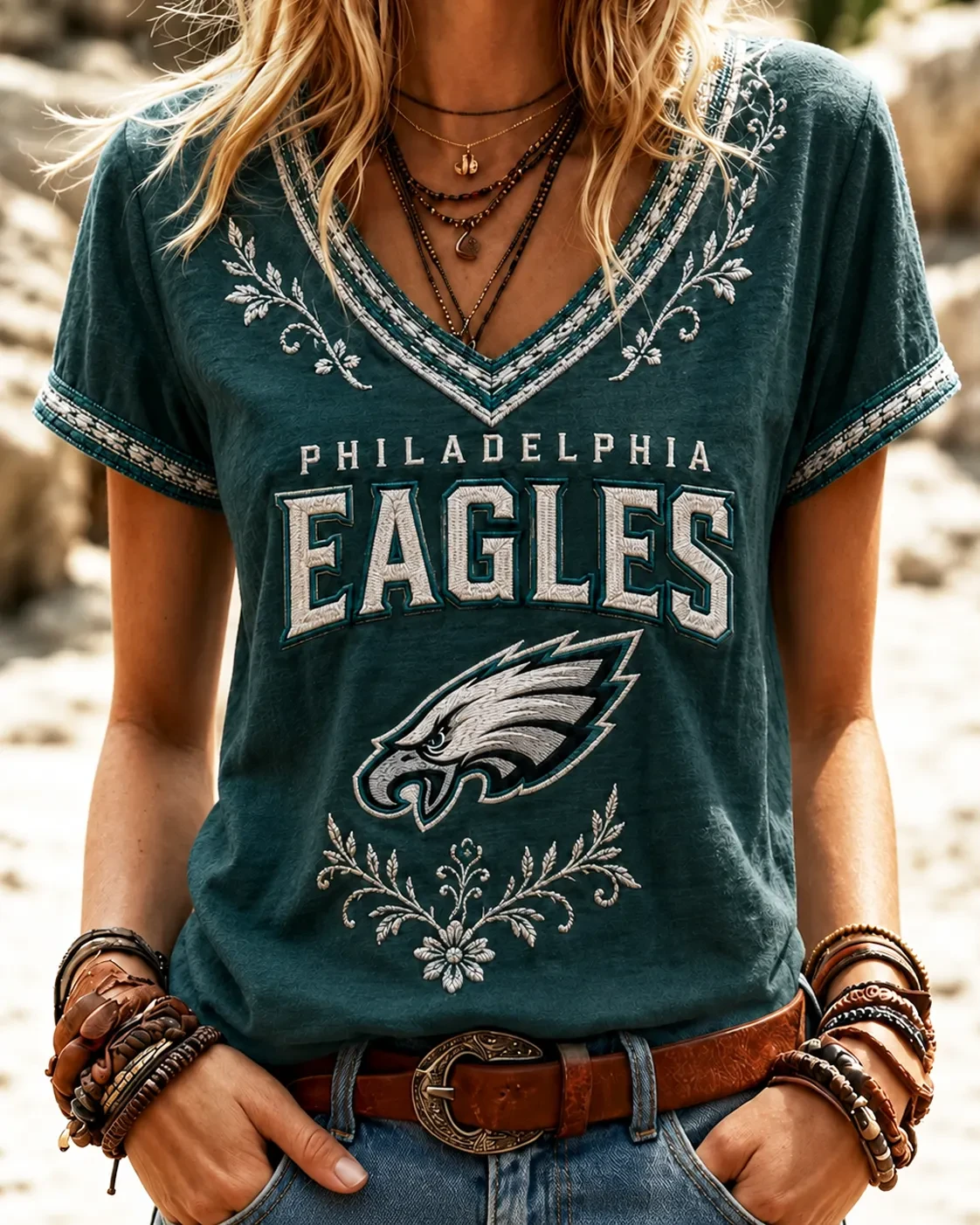 Philadelphia Eagles Merch Football V-Neck T-Shirt Game Day Gifts For Mother