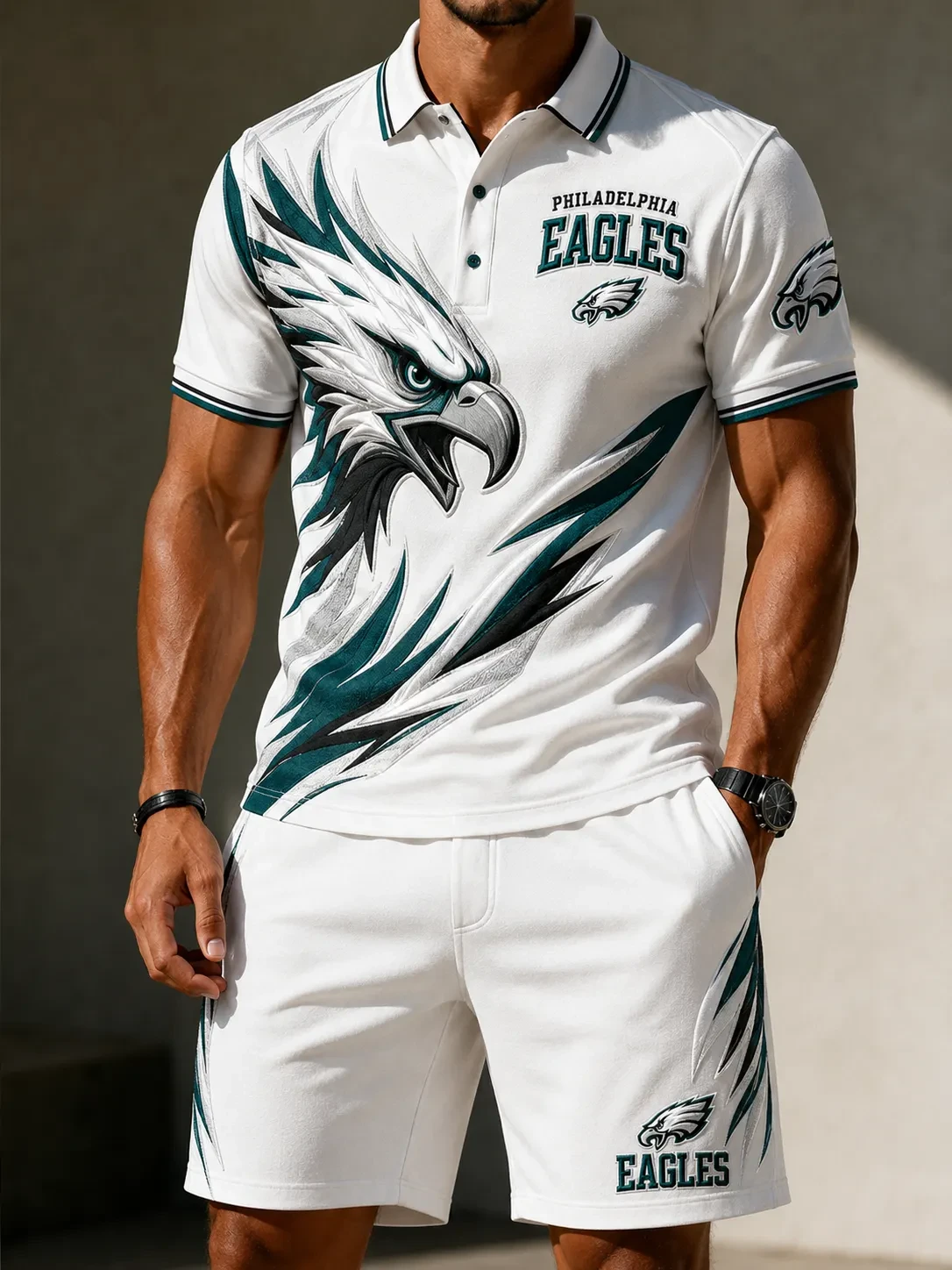 Philadelphia Eagles Merch Game Day Eagle Polo Shirt And Shorts Set Gifts for Football Lovers