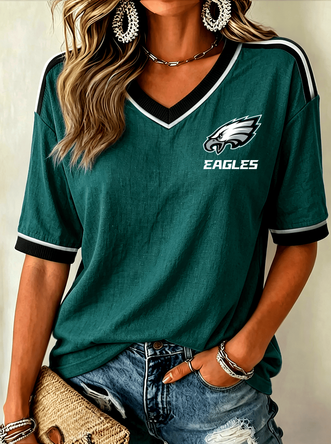 Philadelphia Eagles Merch Game Day V-Neck T-Shirt Gifts For Football Lovers
