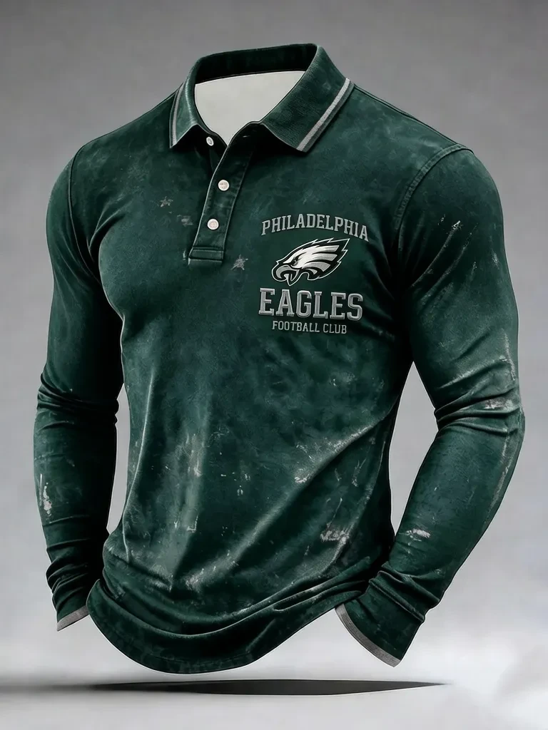 Philadelphia Eagles Merch Long Sleeve Polo Shirt Philadelphia Football Gear Game Day Gifts