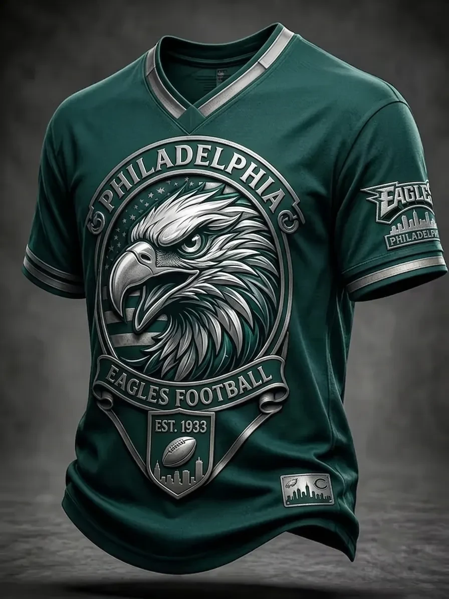 Philadelphia Eagles Merch Philadelphia Football Est 1933 V-Neck T-Shirt Game Day Eagles Fans Gifts