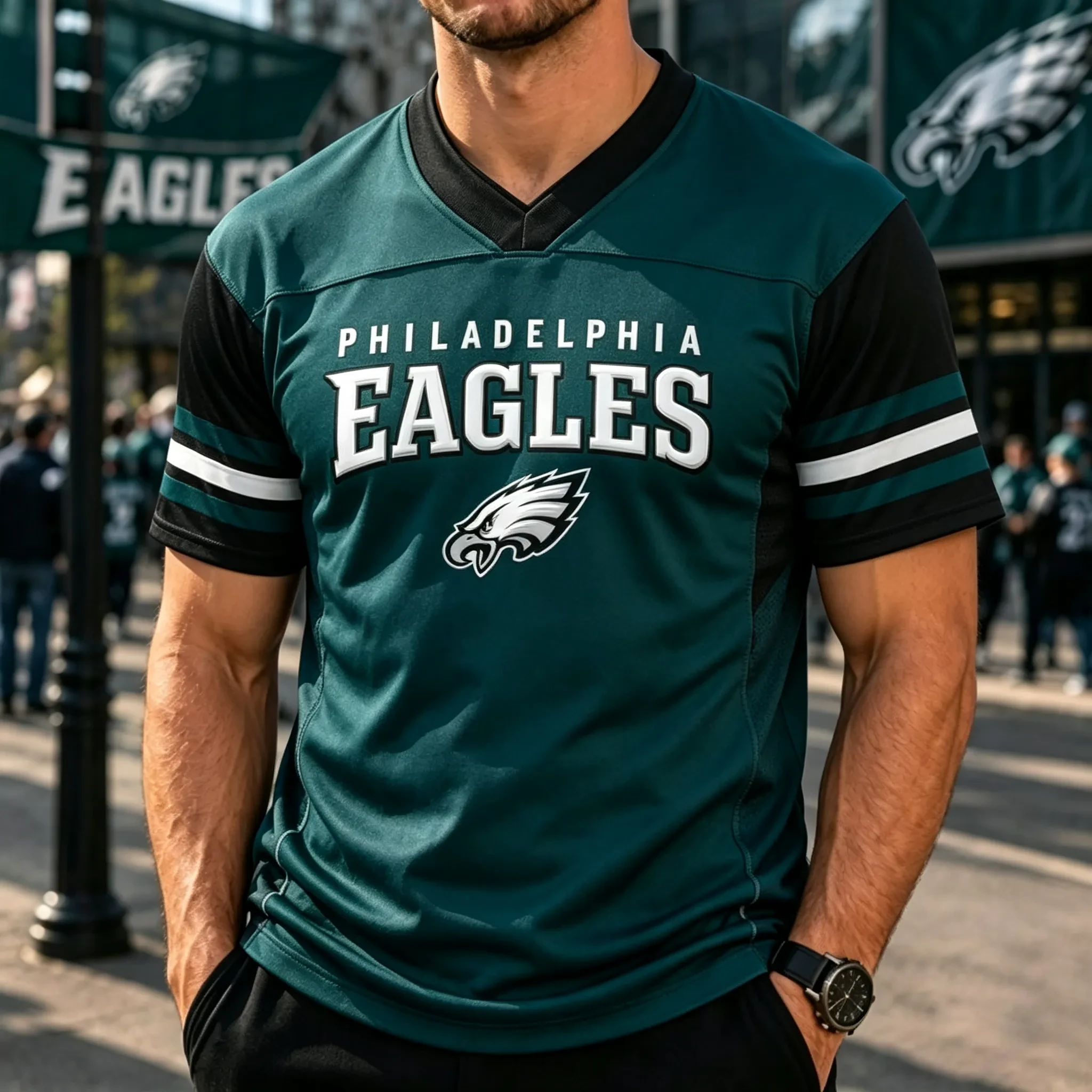 Philadelphia Eagles Merch Philadelphia Football Go Birds V-Neck Jersey Game Day Presents