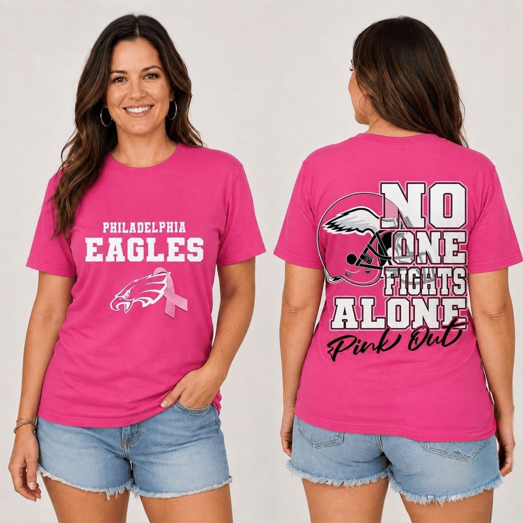 Philadelphia Eagles No One Fight Alone Pink Out T-Shirt Eagles Merch Football Fan Gift Ideas